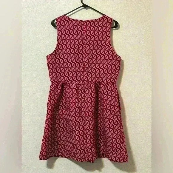 Kaari Blue Pink & Black Geometric Jacquard Sleeveless Fit & Flare Dress Punk 12 - Picture 4 of 6